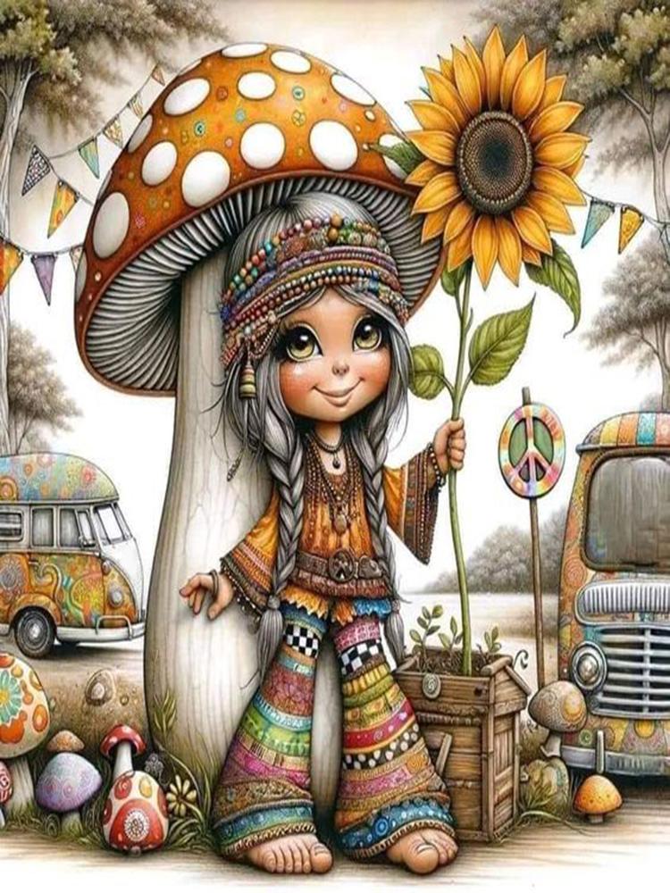 DIY Diamond Painting Kit Cute Little Girl VW Bus Car Landscape Flowers Full Square&Round Diamond Mosaic Embroidery Cross Stitch