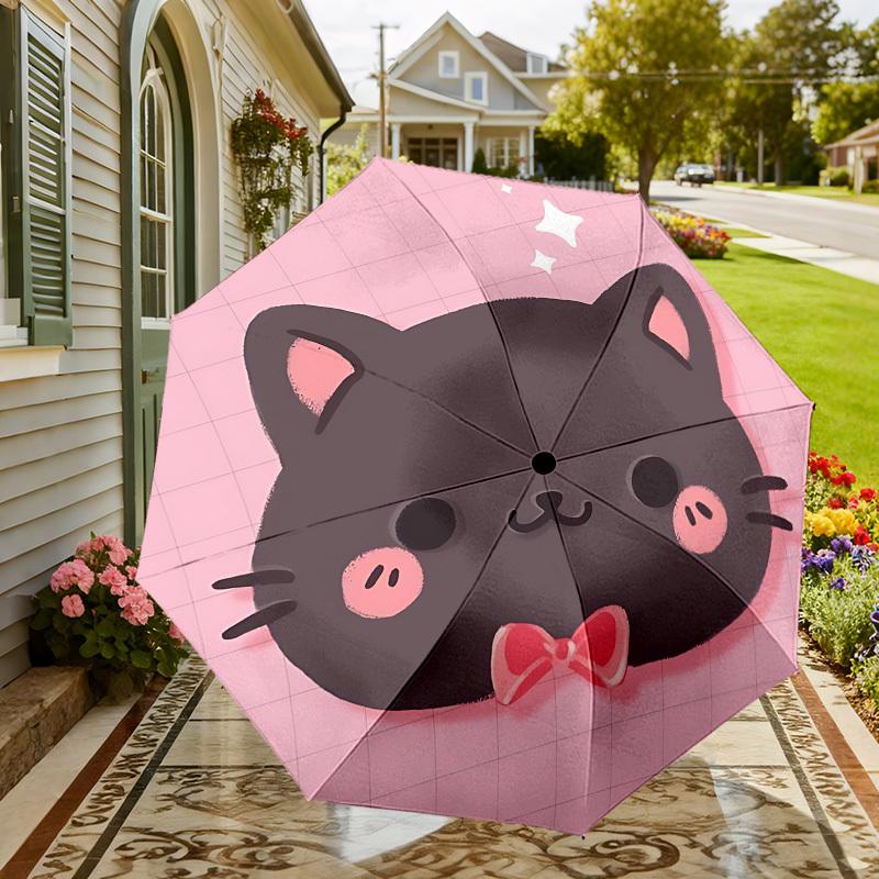 Kawaii Cat Bow Tie Umbrella: Cute Design, Automatic Opening & Closing, Outdoor Travel Essential, Lightweight & Durable 018
