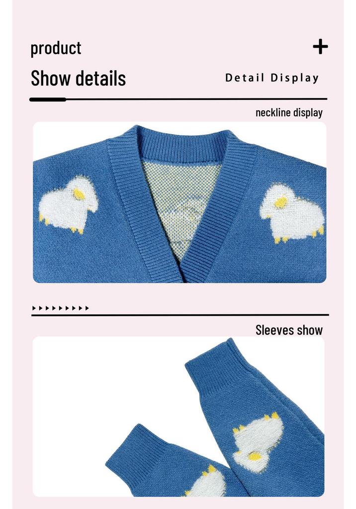 2024 Lazy Style Cartoon Sheep Thick Loose Sweater Cardigan Jacket