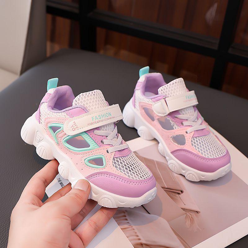 Bright children's single mesh shoes 2025 summer new boys' sports shoes mesh breathable girls hollow casual shoes