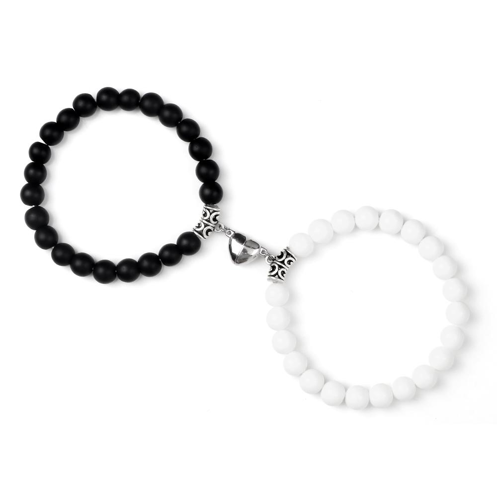 2 stuks/set Hartvormige Magneet Hanger Armband Koppels Liefde Betekenisvol Natuursteen Armbanden Sieraden 8MM Elastische Pulsera Cadeau Nieuw