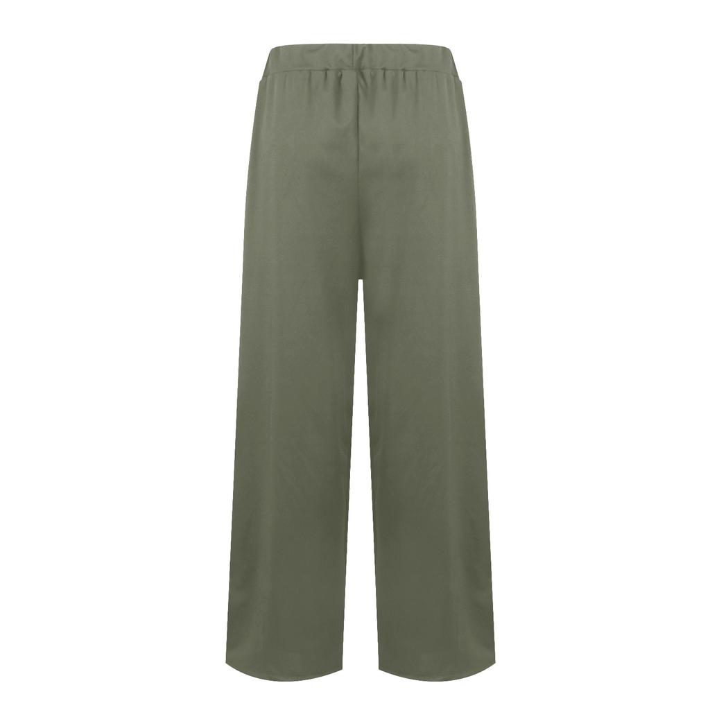 Women's Fashion Color Elastic Waist Wide Leg Pants High Waist Pocket Casual Pants