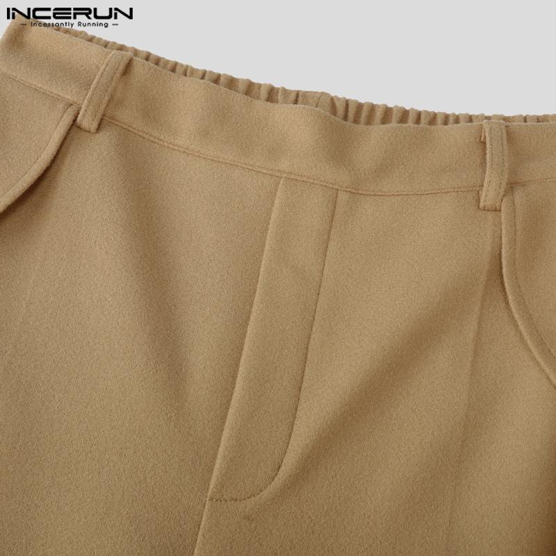 INCERUN Autumn Men Elastic Waist Irregular Ruffled Casual Long Straight Pants Trousers