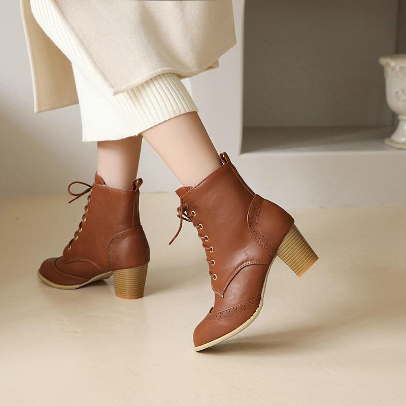 Stivali da Donna Autunno Inverno Tacco Grosso Stringati Stivali Martin Stivali Nudi Stivali Corti con Tacco Alto Donna W