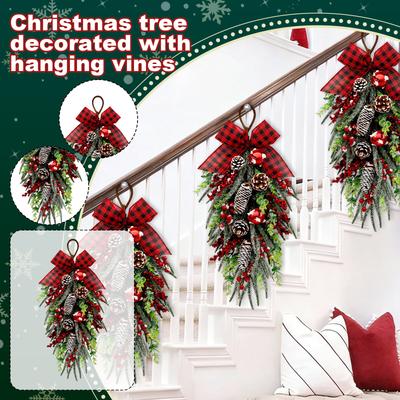 2pc60cm Simulated  Wall Hanging Christmas Tree Upside Down Vine Green Plant Holiday Decoration