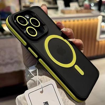 Coque Bicolore Mate Magnétique Translucide Mode Pour iPhone 11 16 15 14 13 12 11ProMax 16Plus Magsafe Charge Sans Fil Coque Rigide