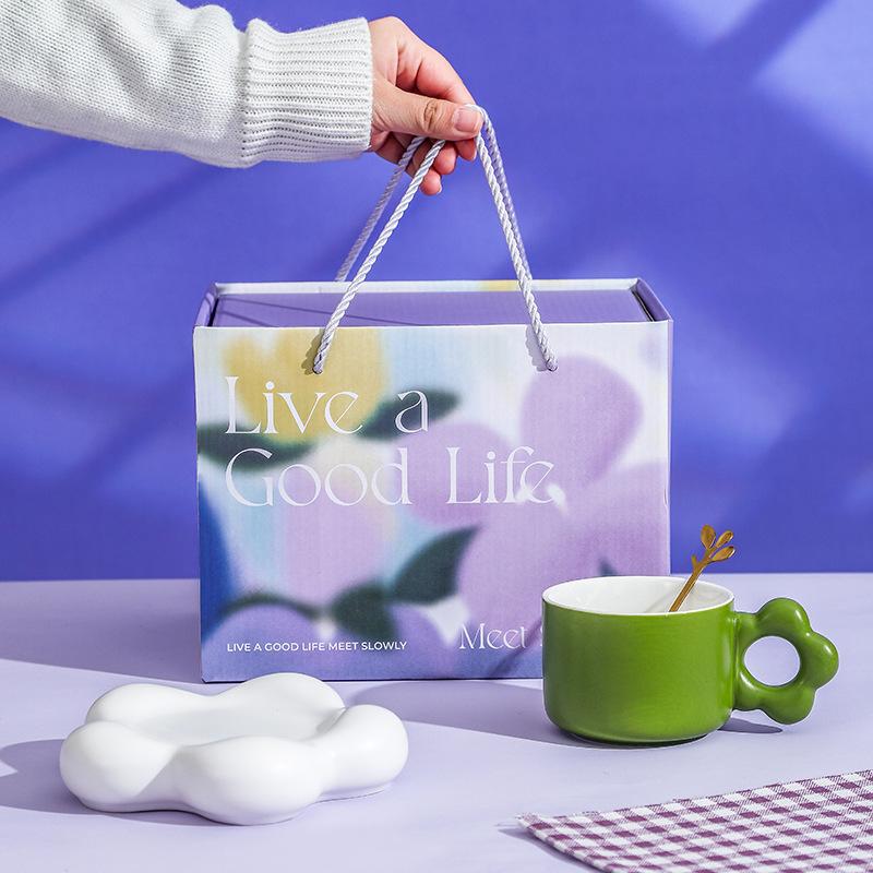 Life In Good Life Keramiktasse Kaffeetasse Hoher Wert Festivalaktivitäten Souvenirs INS Stil Glasurtasse Geschenkset