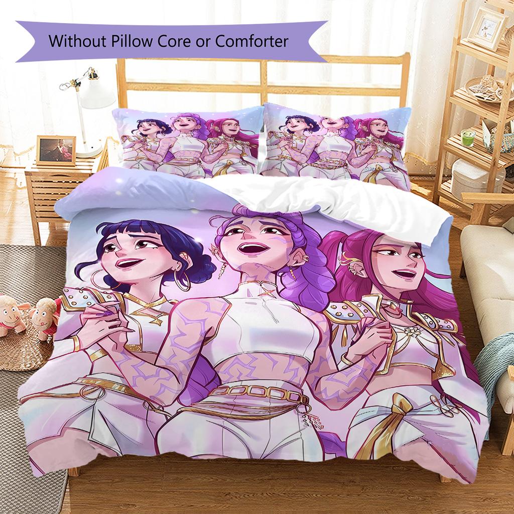 Kpop Demon Hunters Pattern Bedding,Quilt Set Quilt Cover Pillowcase Home Birthday Gift (1 * Duvet Cover + 2 * Pillowcase, Without Core)