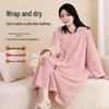 Women's Hooded Robe-Style Bath Towel, Wearable & Wrapable, Long Sleeve for Autumn/Winter, Ultra-Absorbent, Thickened for Cold Protection, Home Use.