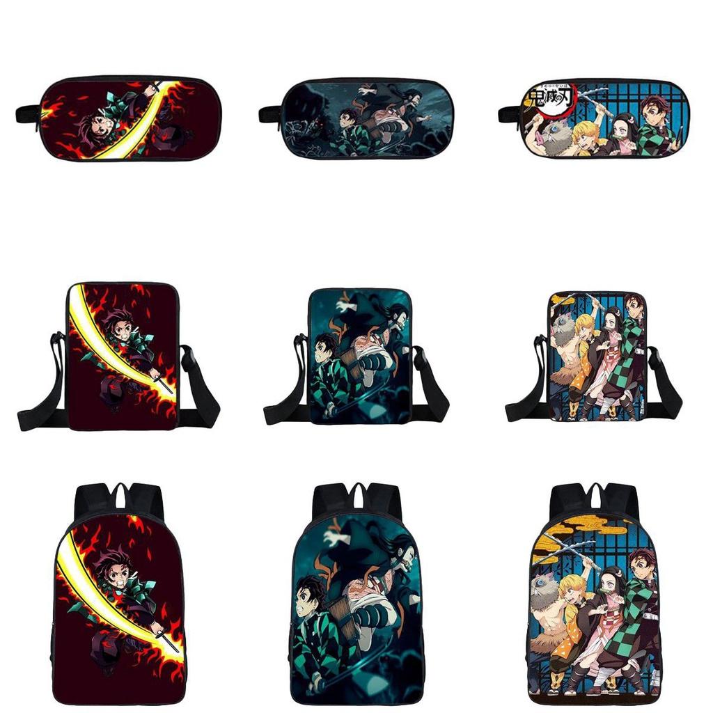 Fashionable Demon Slayer Backpack With Spacious Compartments And Cartoon Pattern Design