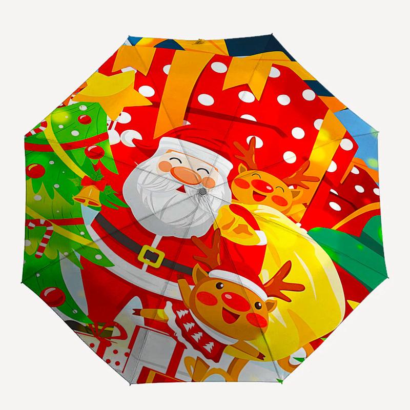 1pc Christmas Santa Claus Reindeer Gift Box Presents Outdoor Umbrella, Automatic Open Close Folding Design, Perfect Holiday Gift for Fans, Travelers,