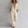 Summer Casual Loose Two Piece Set Women Outfit Long Sleeve Off The Shoulder Tops and Wide Leg Pants Sets Suits