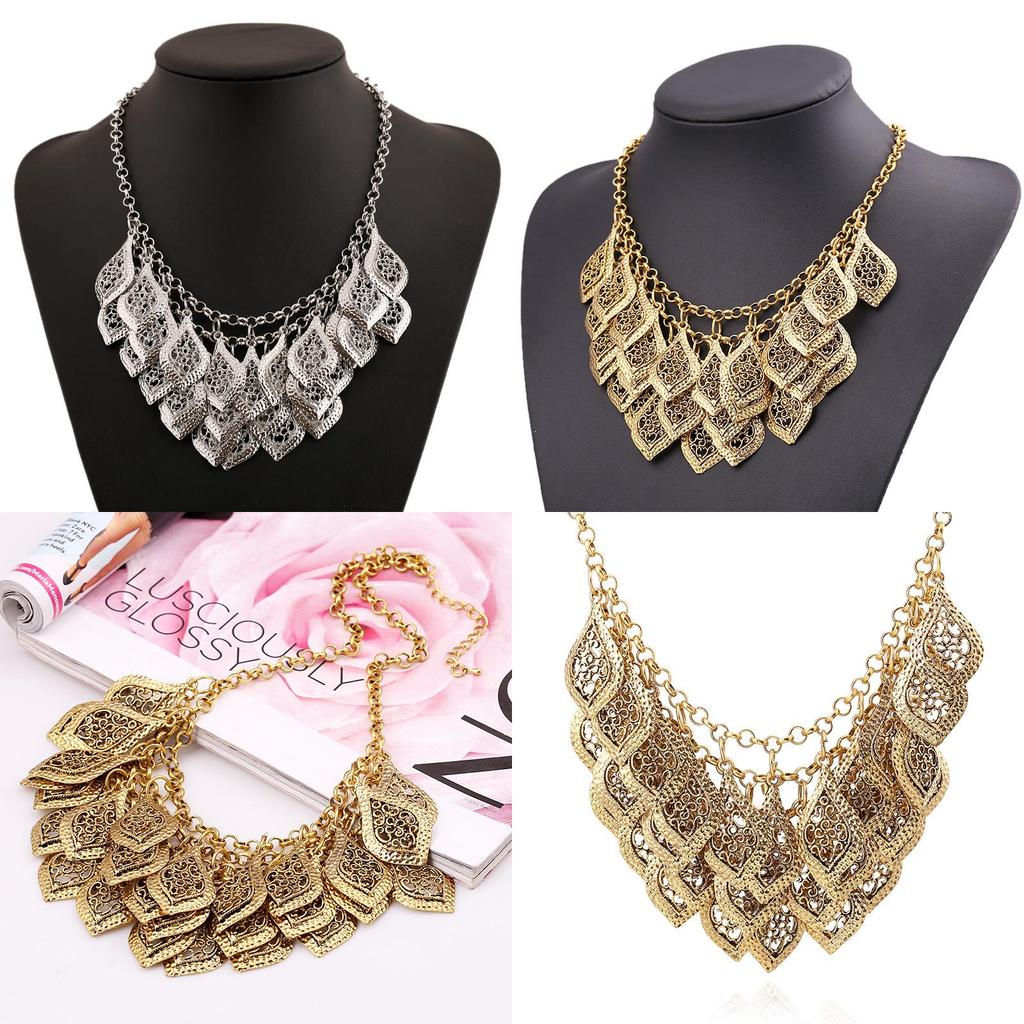 Layered Multi Hollowed Out Tree Leaf Carved Necklace For Boho Enthusiasts