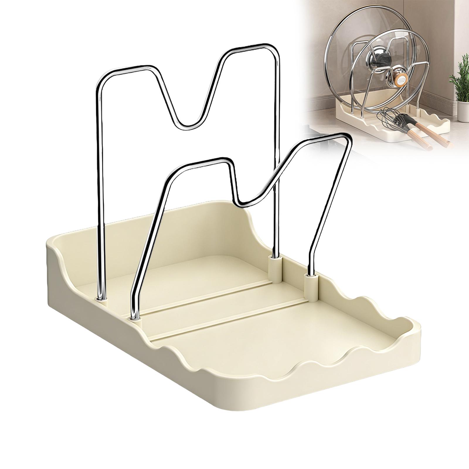 Kitchen Pot Lid Storage Rack | 2 Tier Pot Lid Organizer With Drip Tray | Lid And Spoon Tray Dish Mats For Drying Silicone (as the picture,One Size)