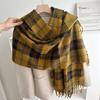 New Winter Retro Plaid Scarf for Girls Versatile Thickened and Warm Long Shawl Dual Purpose Double-sided Couple Scarf