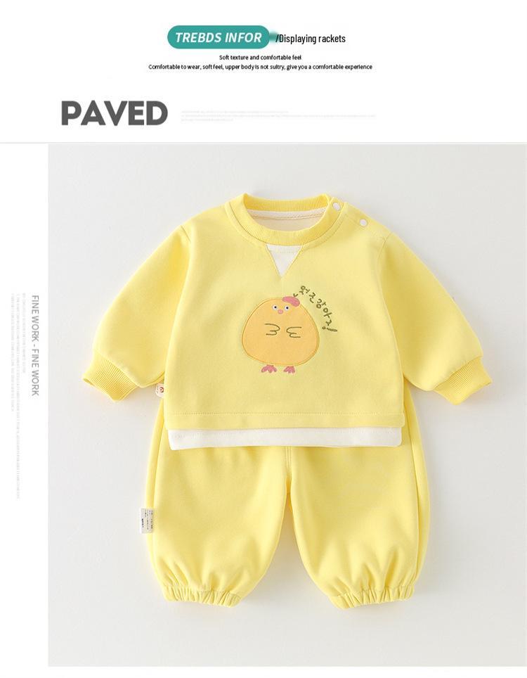 Spring/Autumn Cartoon Hoodie and Pants Set for Baby Boys (0-2 Years)