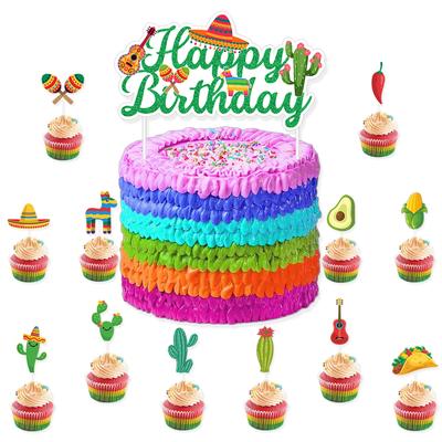 Mexican Carnival Festival Decoration Cactus Taco Guitar Styling Baking Cake Insert