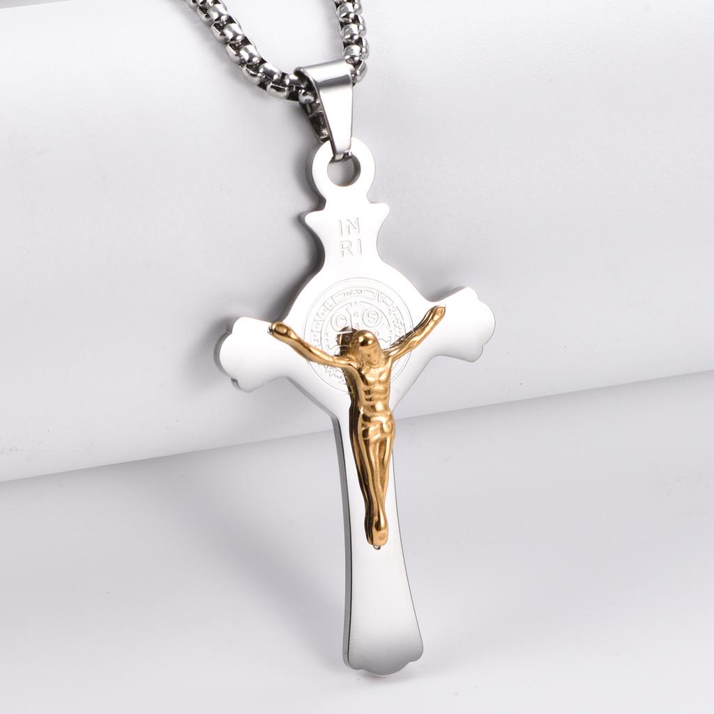 Catholic Christ Jesus Religion Saint Benedict Stainless Steel Cross Pendant Necklace Jewelry Gifts