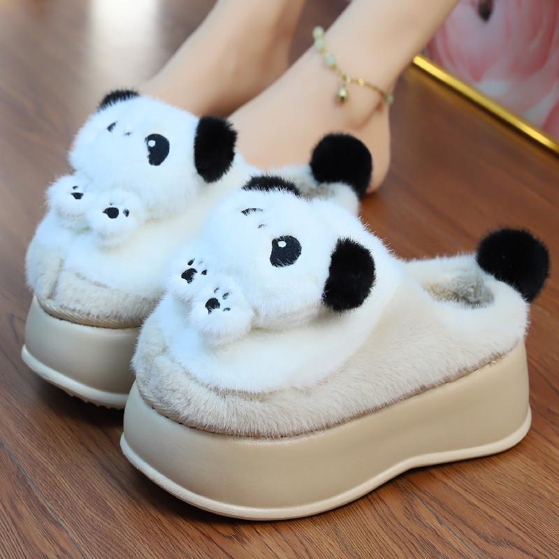 8 cm Vysoké platformové kožešinové pantofle dámské zimní nadýchané uši domácí obuv žena bílé králičí pantofle žena domácí dřeváky