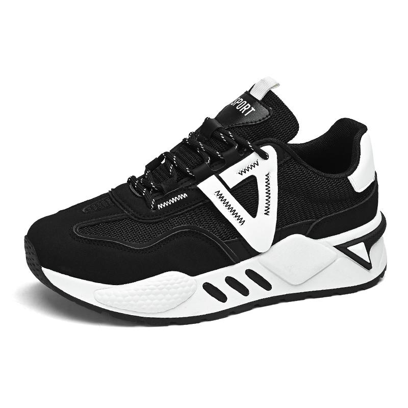 New Lace-up Student Sports Shoes Breathable Mesh Surface Thick Sole Non-slip Men's Shoes Youth Soft Sole Running Shoes