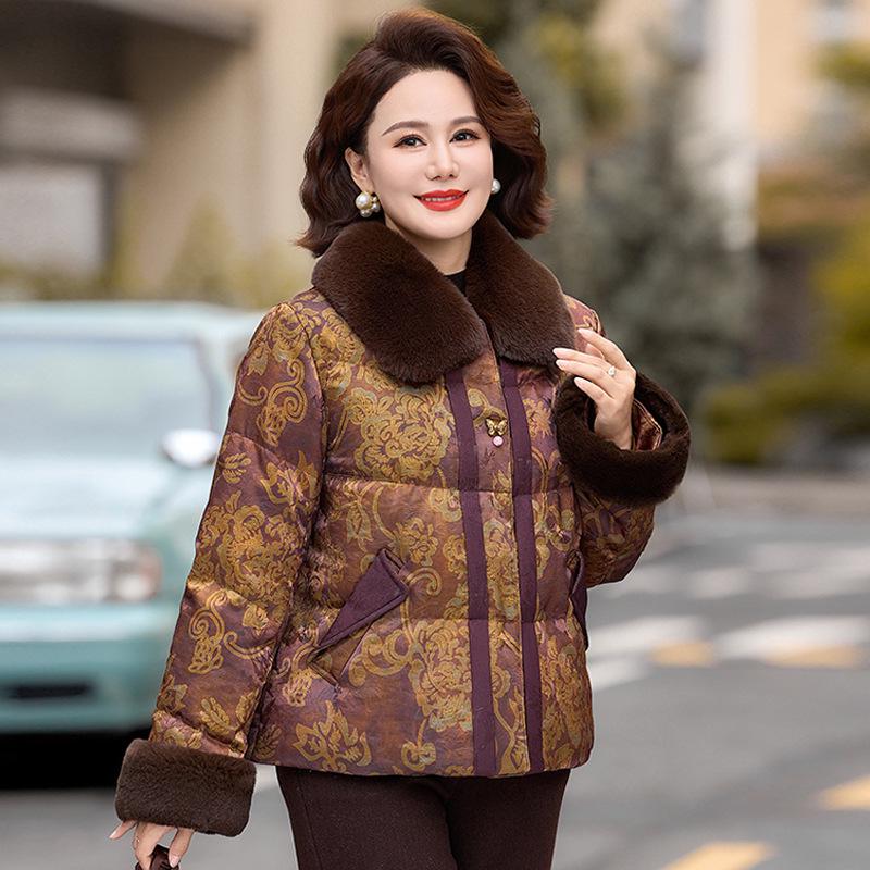 New Printed Cotton Jacket for Middle-Aged and Elderly Women - Short Style, Casual Wear, Padded Comfort, Ideal for 50+.