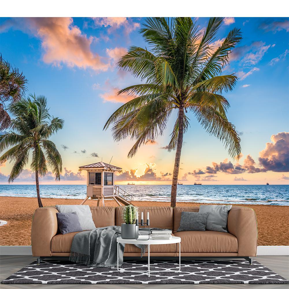 Beach Wall Murals Tropical Island Wallpaper Palm Tree Beach Sea Wallpaper Home Decor