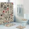 Spooky Pentagram Demon Satanic Goat Head Shower Curtain Set Rug Retro Black Magic Skull Tattoo Bath Curtains Mats Bathroom