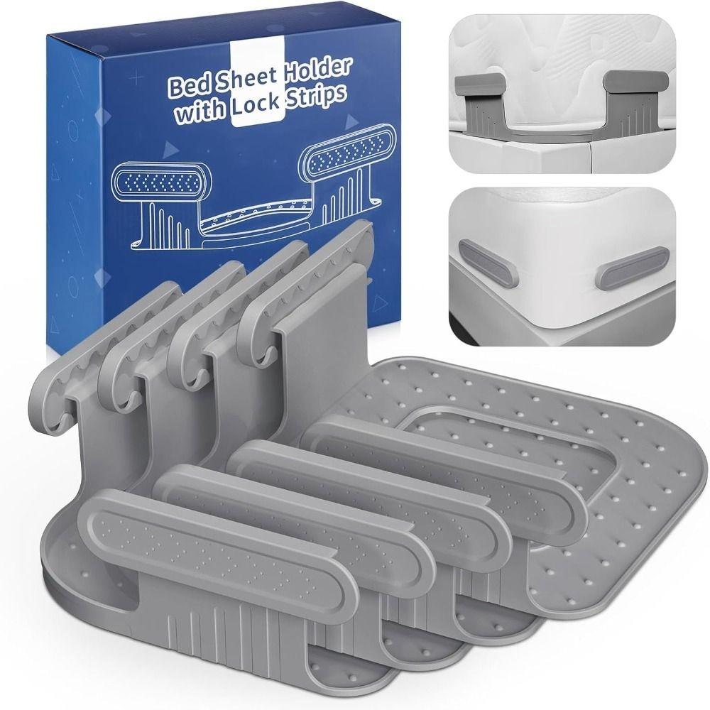 

4 шт. Держатели для простыней, фиксирующие простыни плотно и надежно, Невидимые фиксаторы для простыней, Фиксированные для углов 4pcs серый