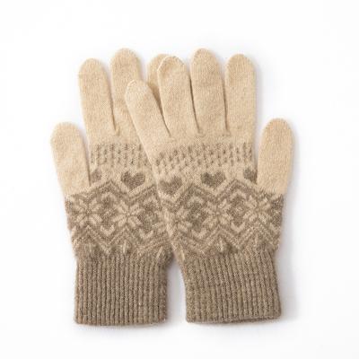 Pure Cashmere Autumn and Winter New Men's and Women's Snowflake Contrasting Finger Gloves To Prevent Cold and Warm Knitted Gloves