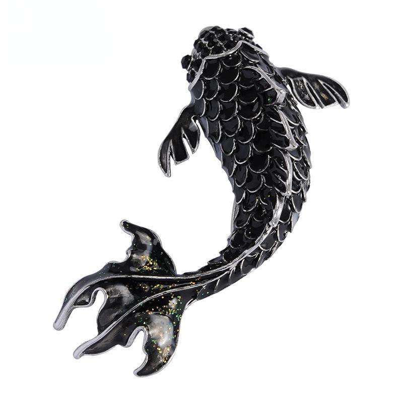 

Винтажная зеленая брошь-булавка в виде рыбы с кристаллами стразами, животное, серебристый тон