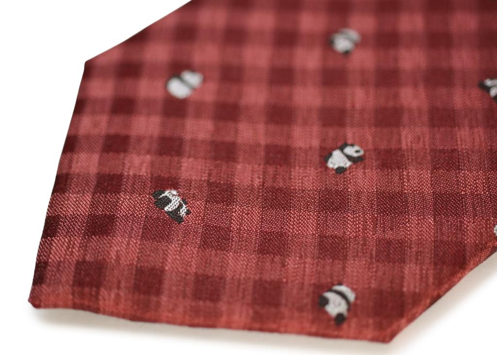SIMON CARTER Panda Gingham Check Silk Tie (Antique Red)