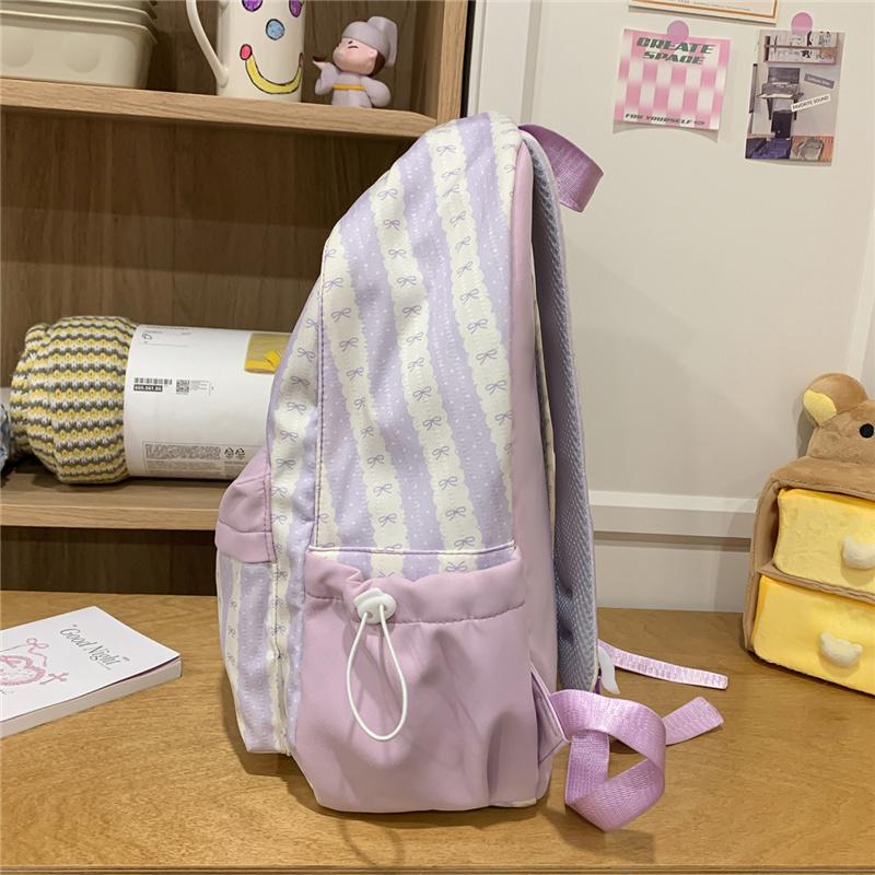 Striped Colorblock Backpack Large Capacity Student Schoolbag Lightweight Backpack