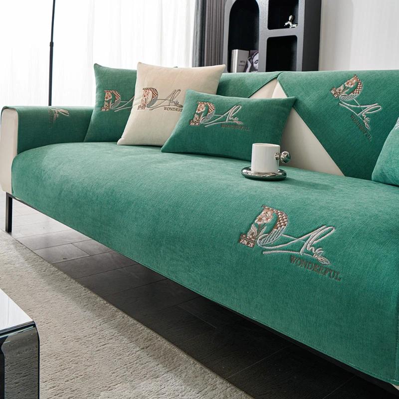 Chenille Sofa Cover Four Seasons Universal Non-slip Fabric Couch Cover Color Embroidered Sofa Cushion Simple Modern Sofa Cushion
