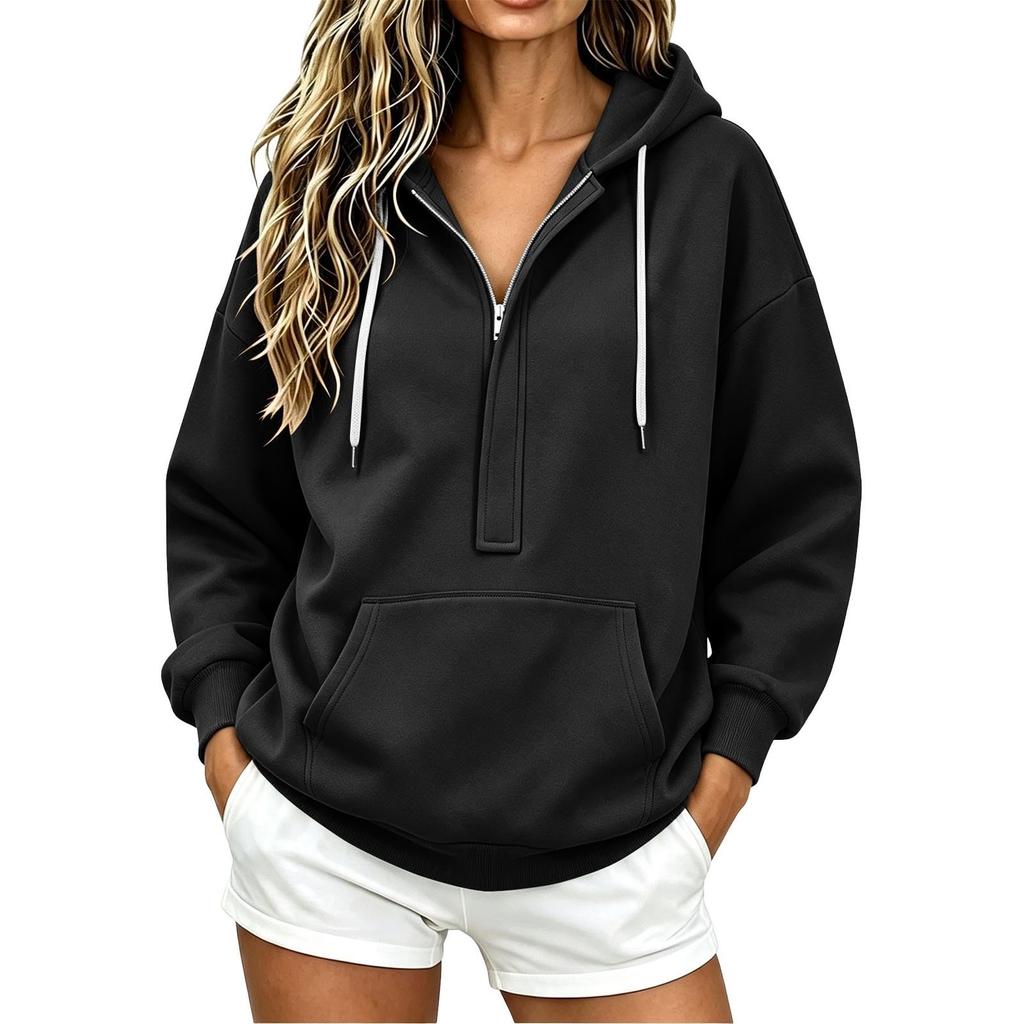 Women's Color Hooded Long Sleeve Pullover Sweatshirt for Casual Everyday Wear