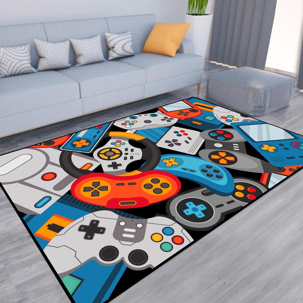 Video Game Carpet Cartoon Gamepad Area Rugs Gamer Controller Floor Mat Non-Slip Home Bedroom Teens Playing Room Decor Doormat