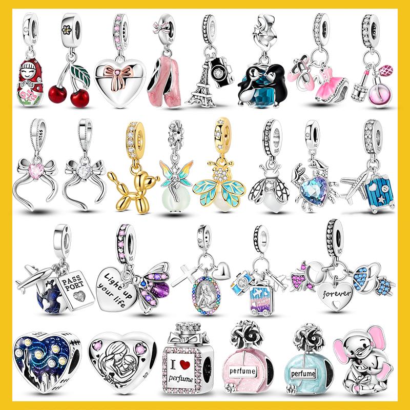 Charm-Perlen Charms Perlen-Charms Kupfer Polka-Dot Matroschka Leuchtender Glühwürmchen Rosa Schleifen-Perlen-Charms Kompatibel Mit DIY-Armbändern Schmuck