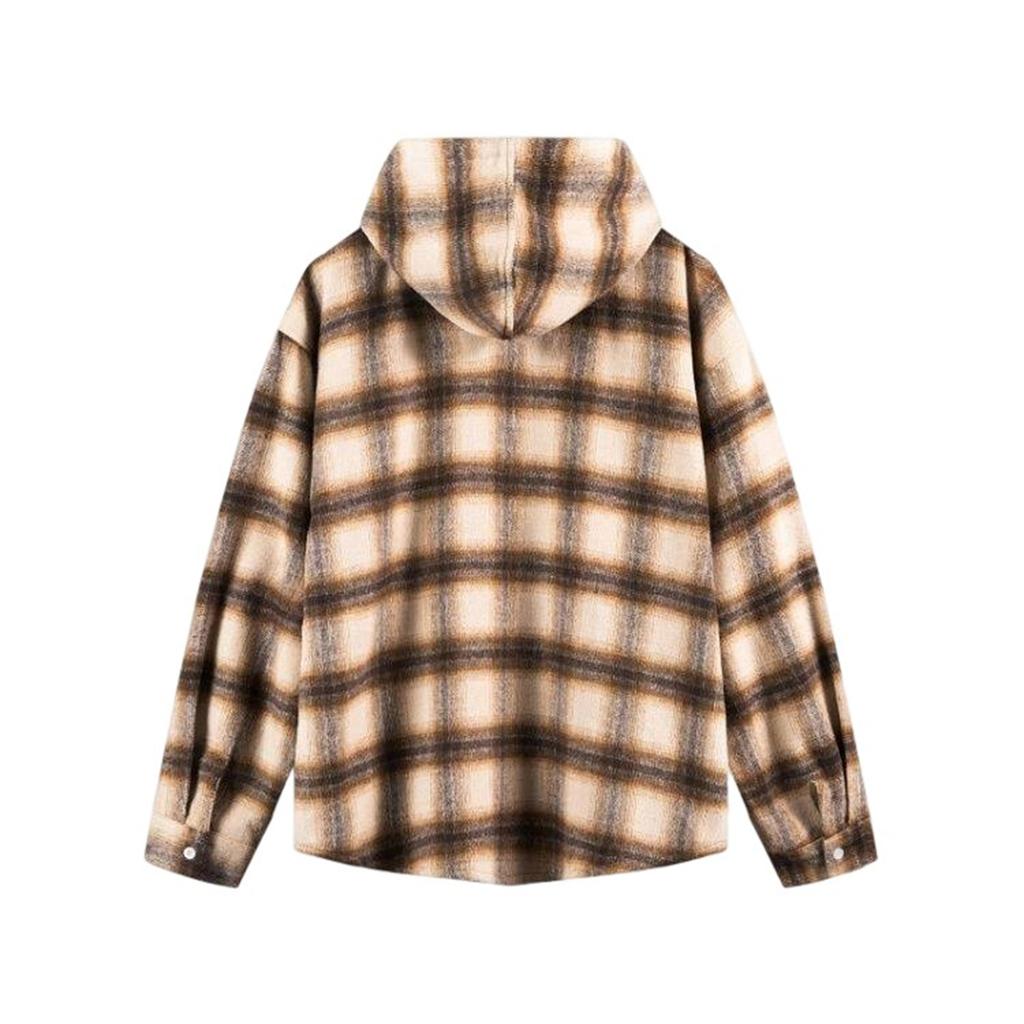 Men's Sports And Leisure Loose Checkered Hooded Shirt Jacket