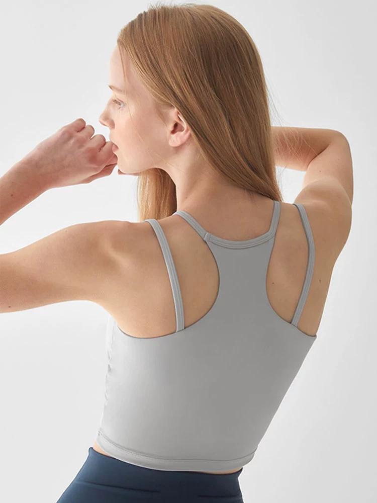 Aimeicgym Sexy European and American Style Sports Pilates Fitness Camisole for Women with Chest Pads Yoga Short Vest