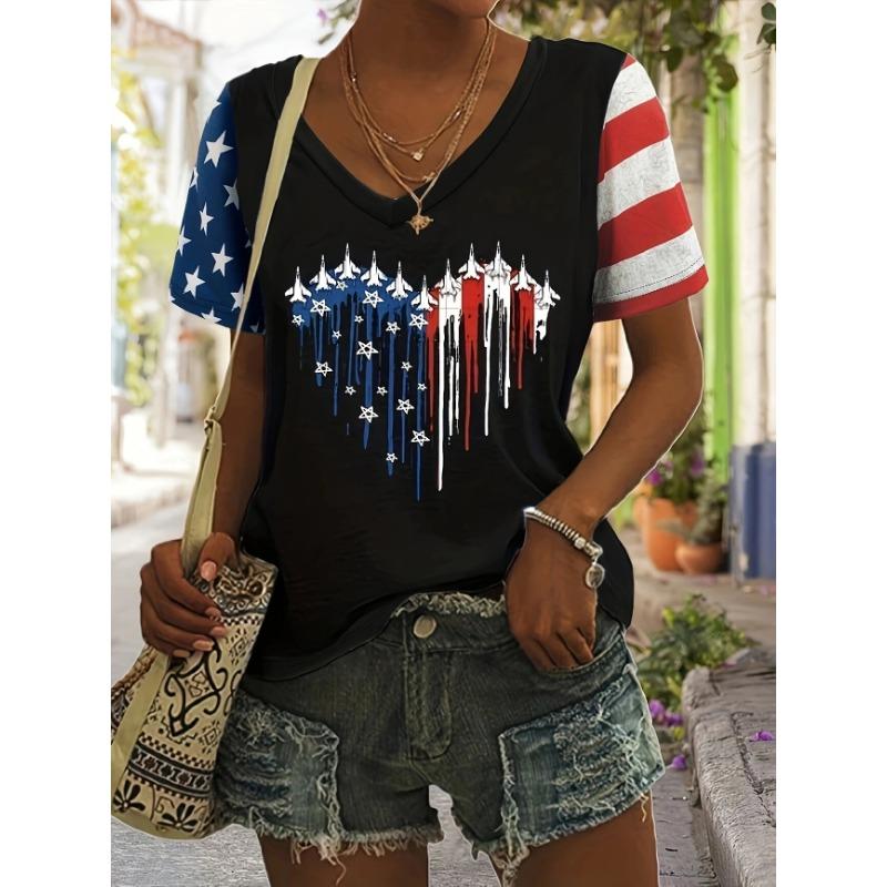 2026 New Star Print Women's T-Shirt Plus Size Top America Flag Summer Women's Trendy Clothing