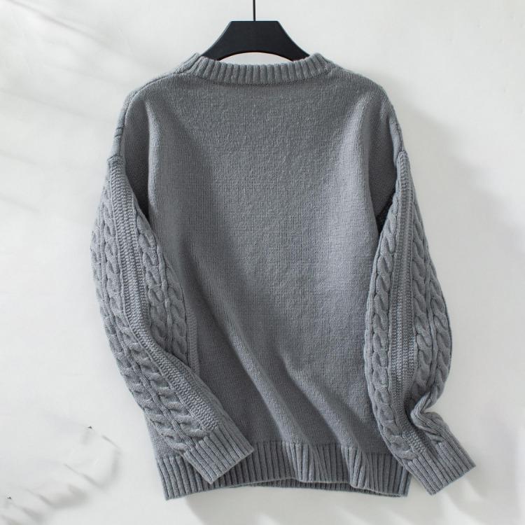 Autumn Winter Vintage Loose Knitwear Cardigan Long Sleeve Solid Color O Neck Sweater Top