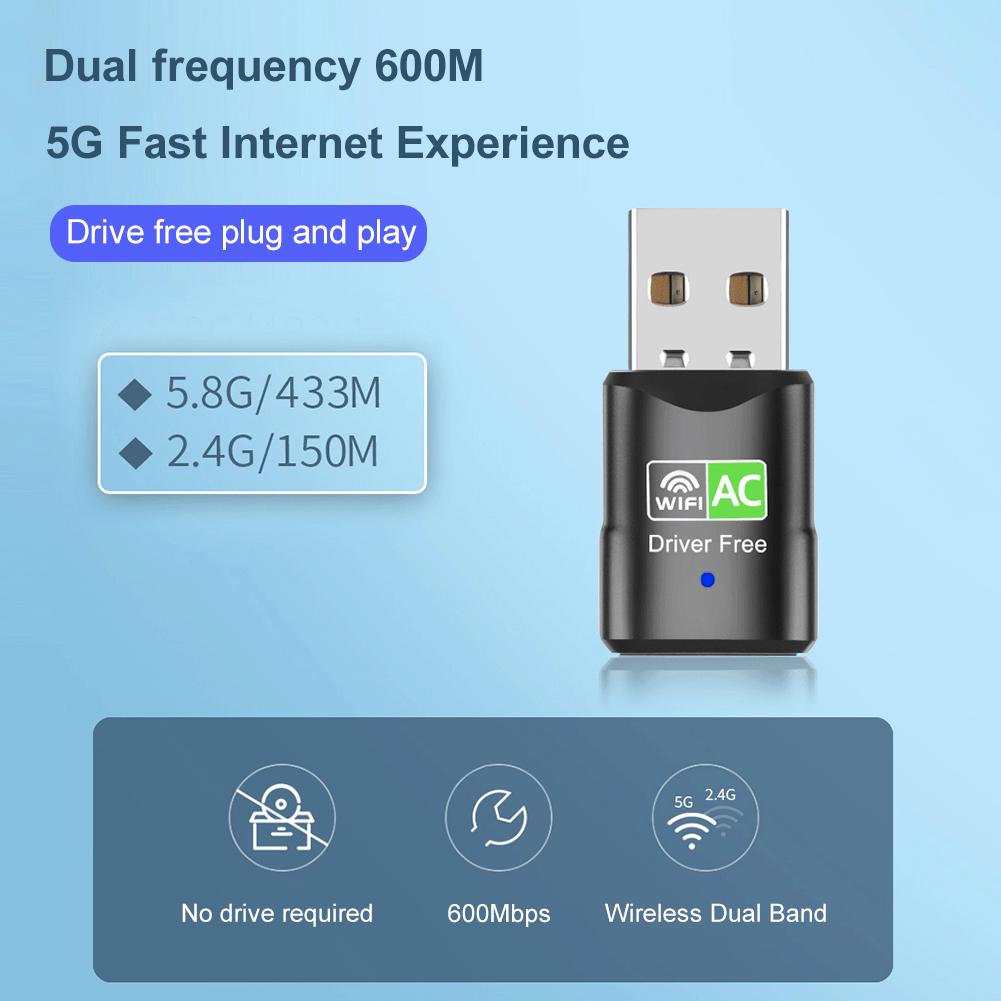 600M USB WiFi Adapter Dongle Plug and Play 2.4GHz 5.8GHz Dual Band WiFi Receiver Compatible with Windows Vista/XP/Win7/8/10/11