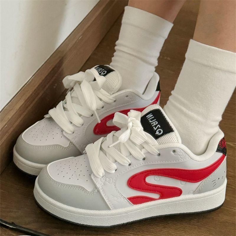 

Студенческая обувь высокой ценности, универсальная, модная, в американском повседневном стиле, серо-бело-красная, в стиле ретро, с высоким верхом, обувь для скейтборда 35