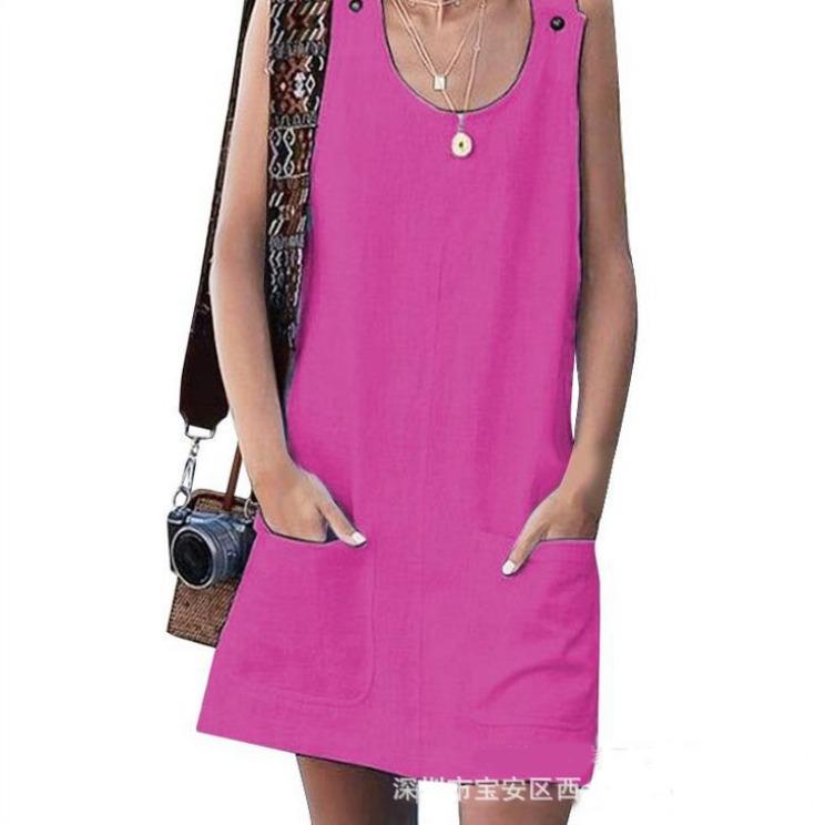 Tuta-vestito estiva da donna con tasche e bottoni in cotone e lino