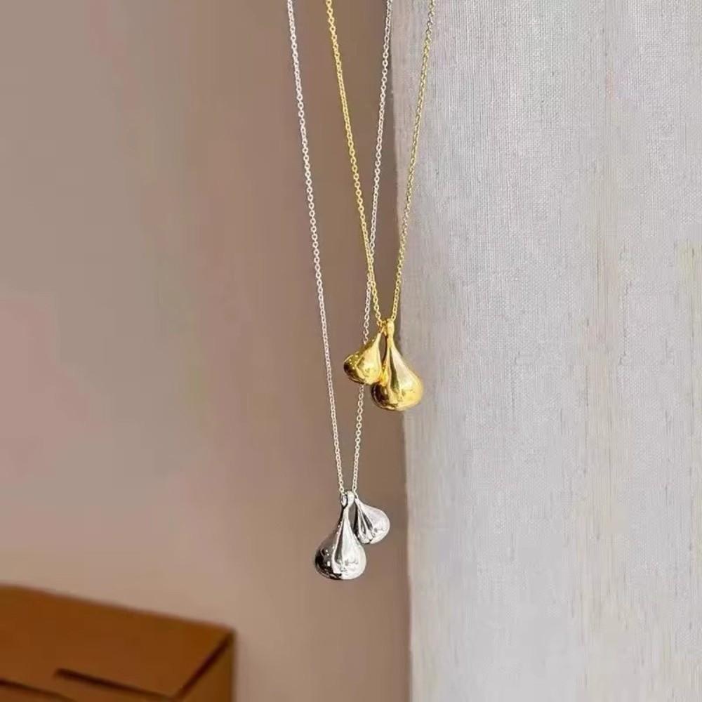 Elegent Double Water Droplet Necklace Long Chain Pendants Necklace for Women Sweater Chain