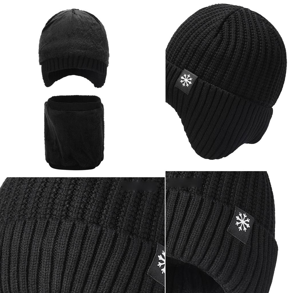 Winter Knitted Hat Two-Piece Outdoor Velvet Thick Warm Wool Cap with Scarf