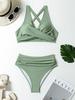 2026 Stylish European & American Solid Color High-Waisted Bikini Swimsuit