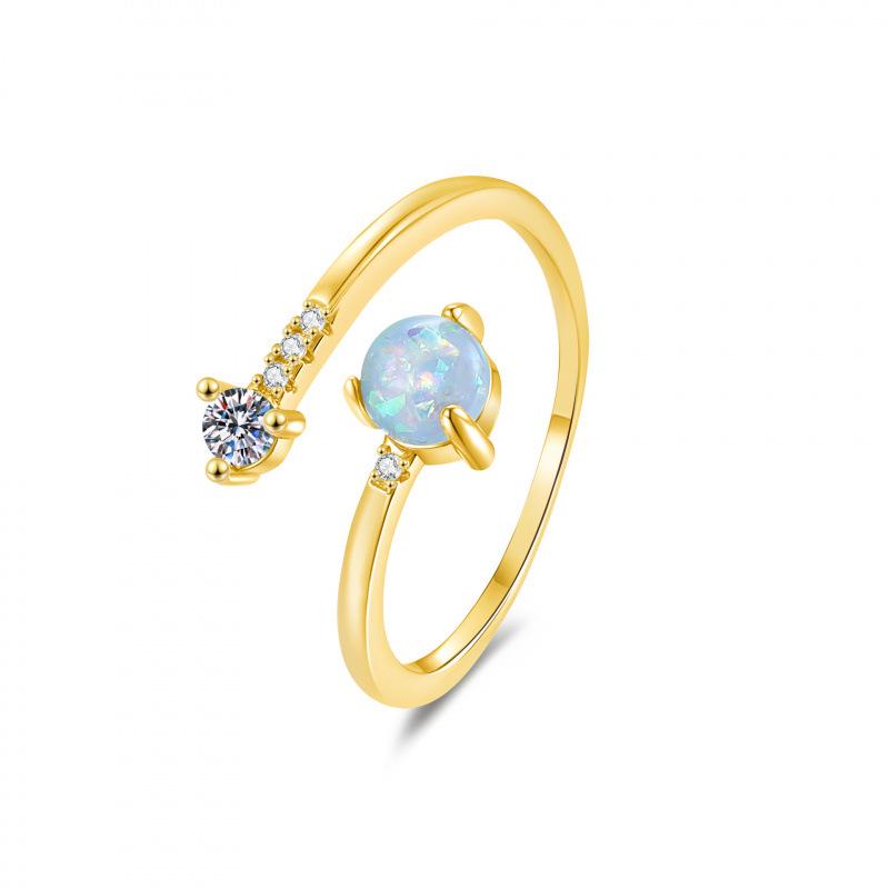 Elegant European-American Style Adjustable Opal Ring with Zircon for Women