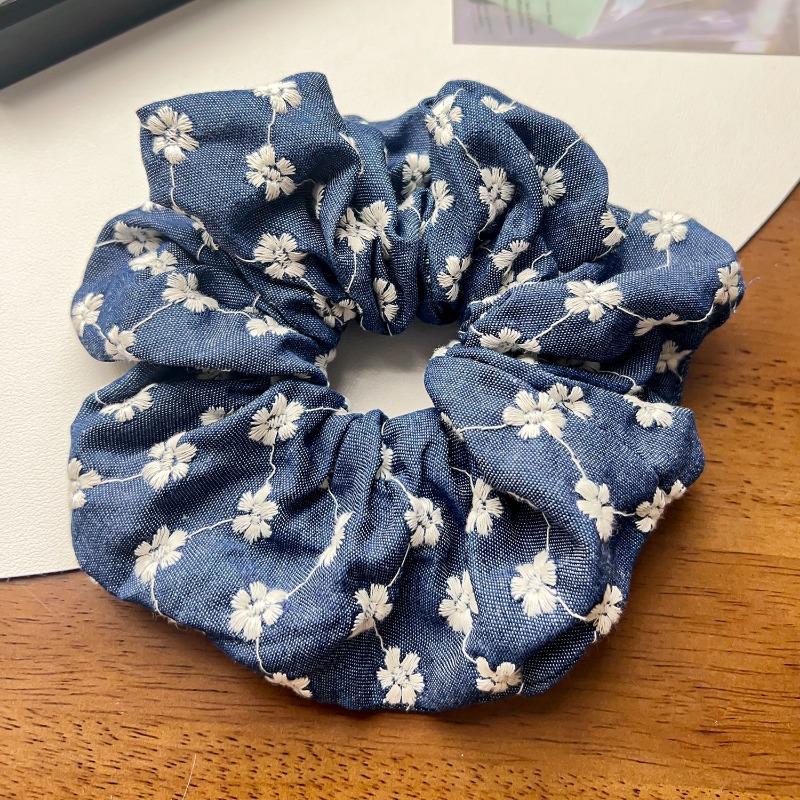 New Large-sized Fabric Hair Band and Hair AccessoryFeaturing Retro Floral and Diamond-encrusted Ponytail Hair Ties