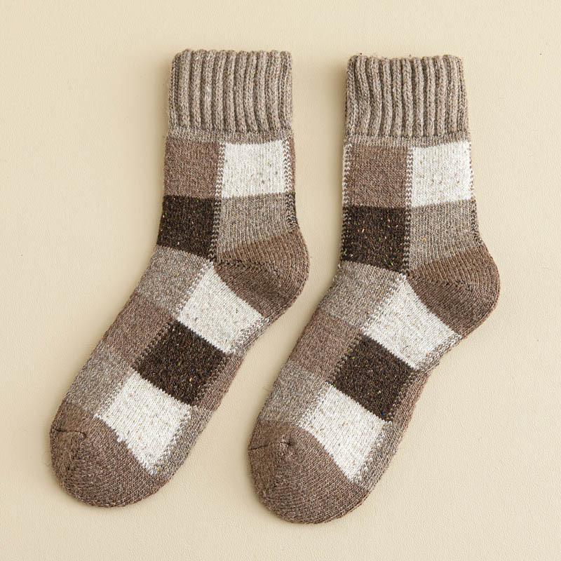 5pairs Winter Men's Warm Thermal Colorblock Thick Wool Socks Warm Colorblock Soft Comfortable Plush Snow Floor Sock High Quality