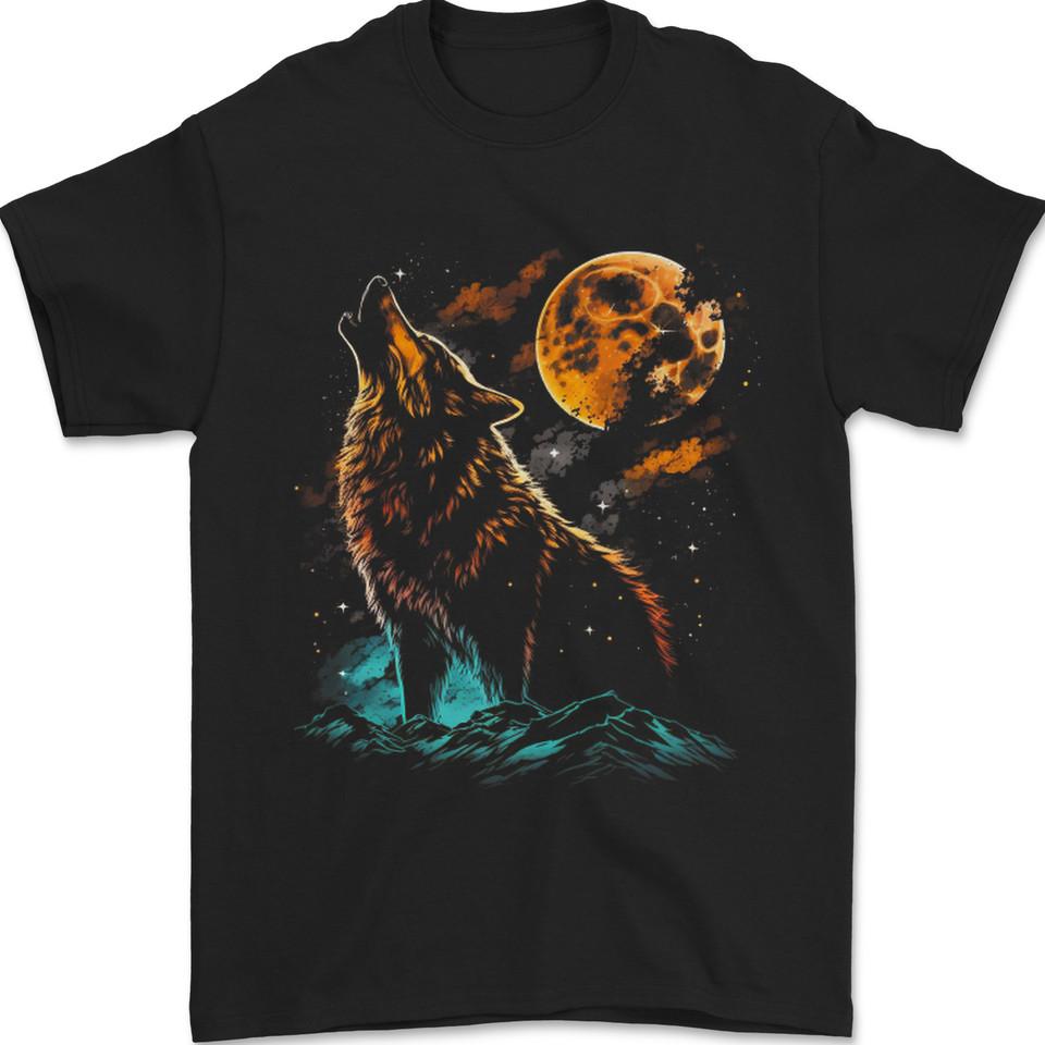 A Wolf Howling With the Moon at Night Mens T-Shirt Unisex T-Shirt S